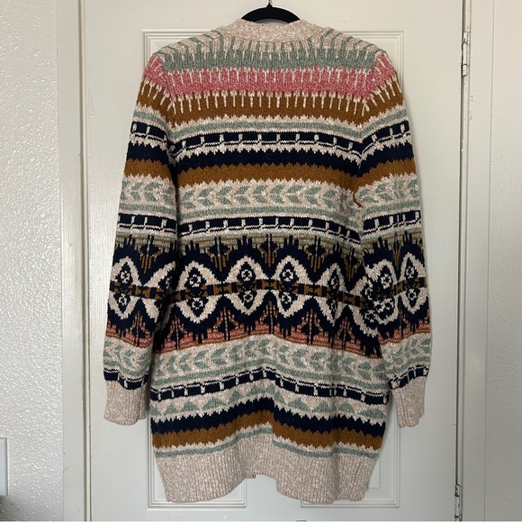 L.L. Bean women’s cotton rag sweater. Open cardigan fair isle. Size large - Picture 5 of 5